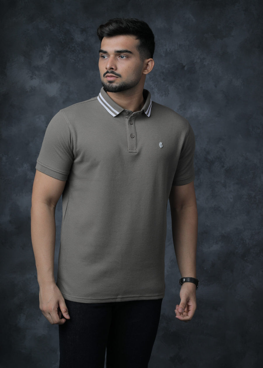 LCY | Pop-Corn Knit Twin Tipped Contrast Collar Polo LCY