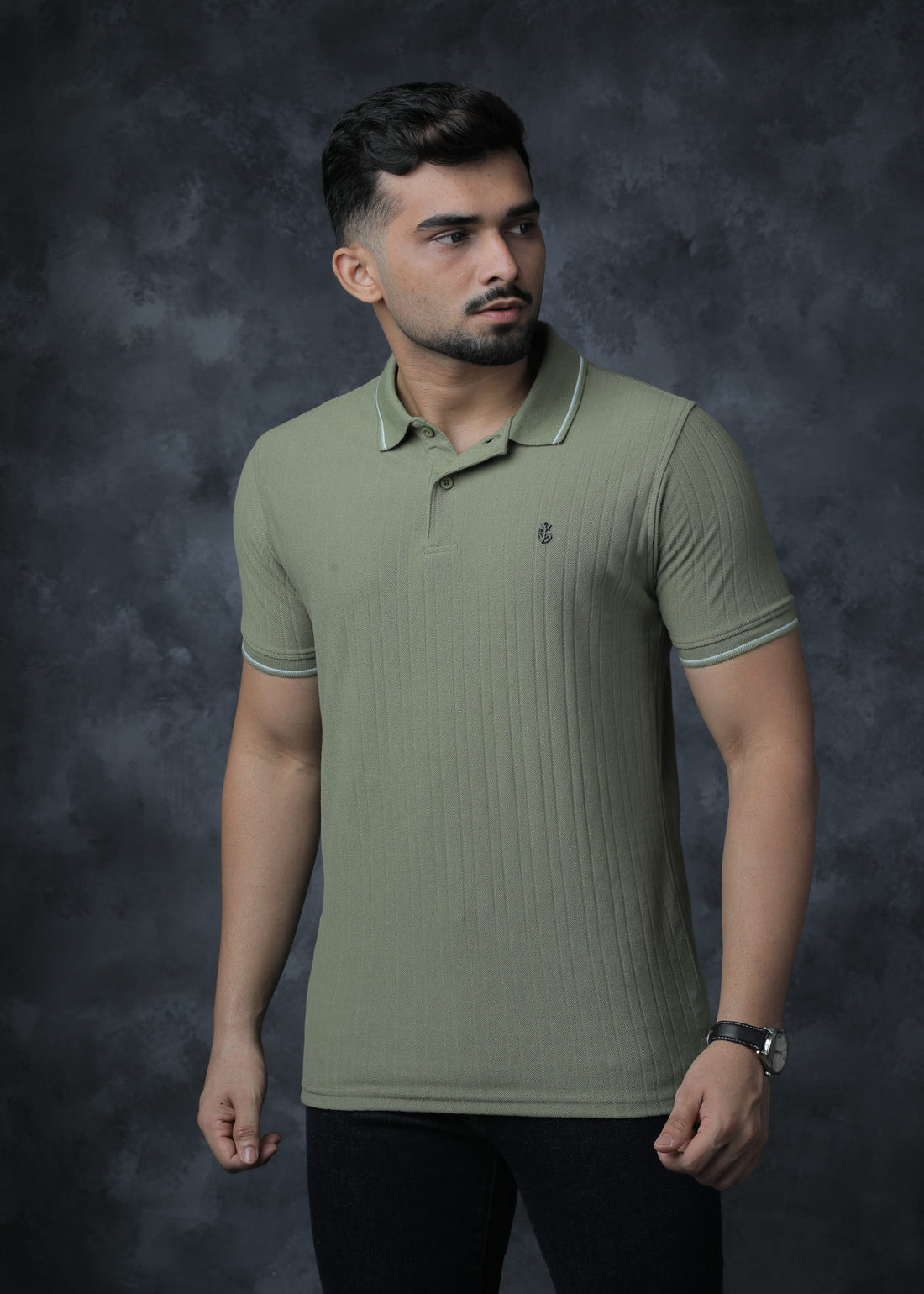 LCY | Structured Vertical Stripe Tipping Collar Polo LCY