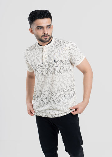 LCY | Mandarin Collar Tonely Dark AOP Polo
