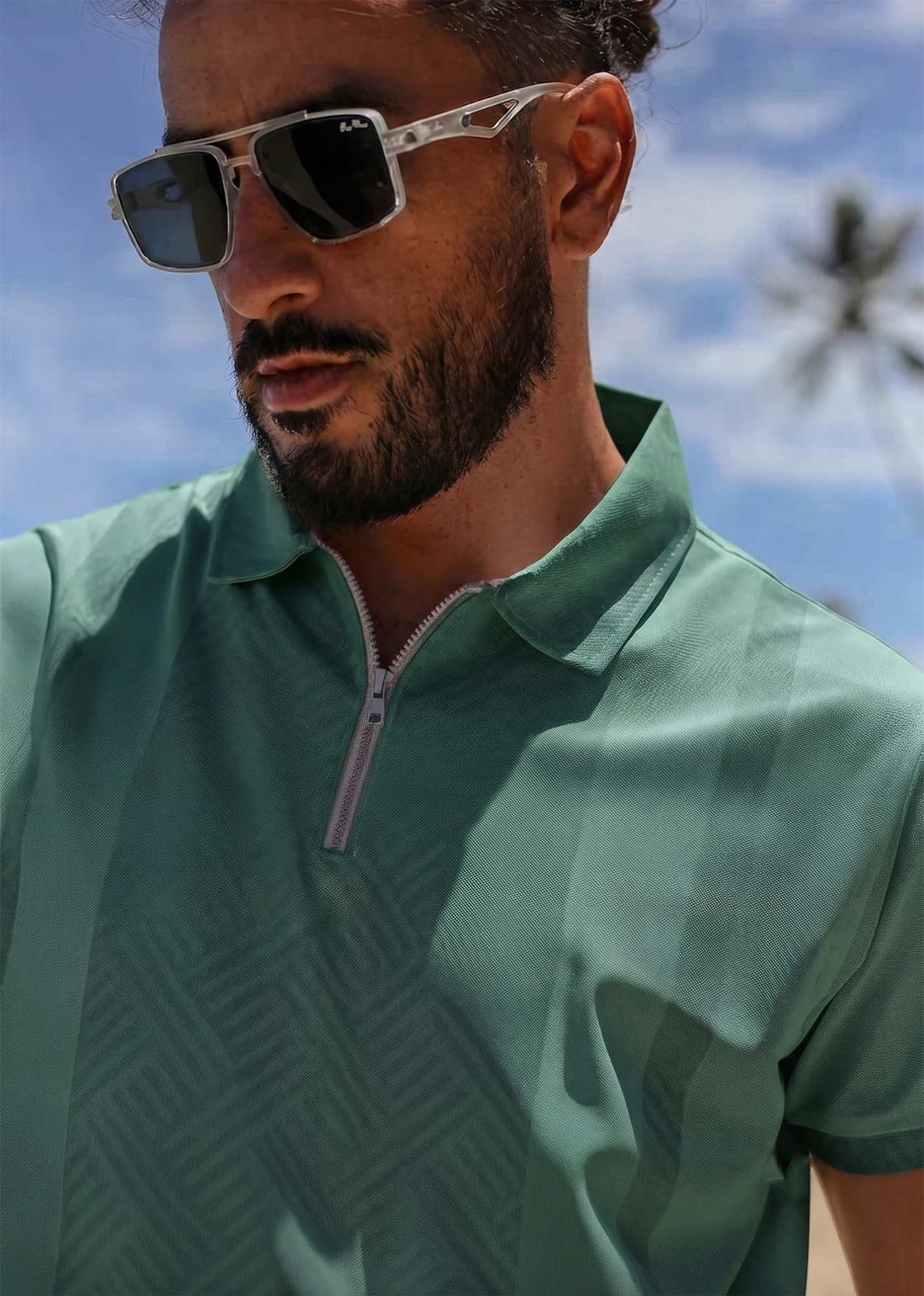 LCY | TONELY DARK DIAGONAL PRINTED ZIPPER POLO LCY