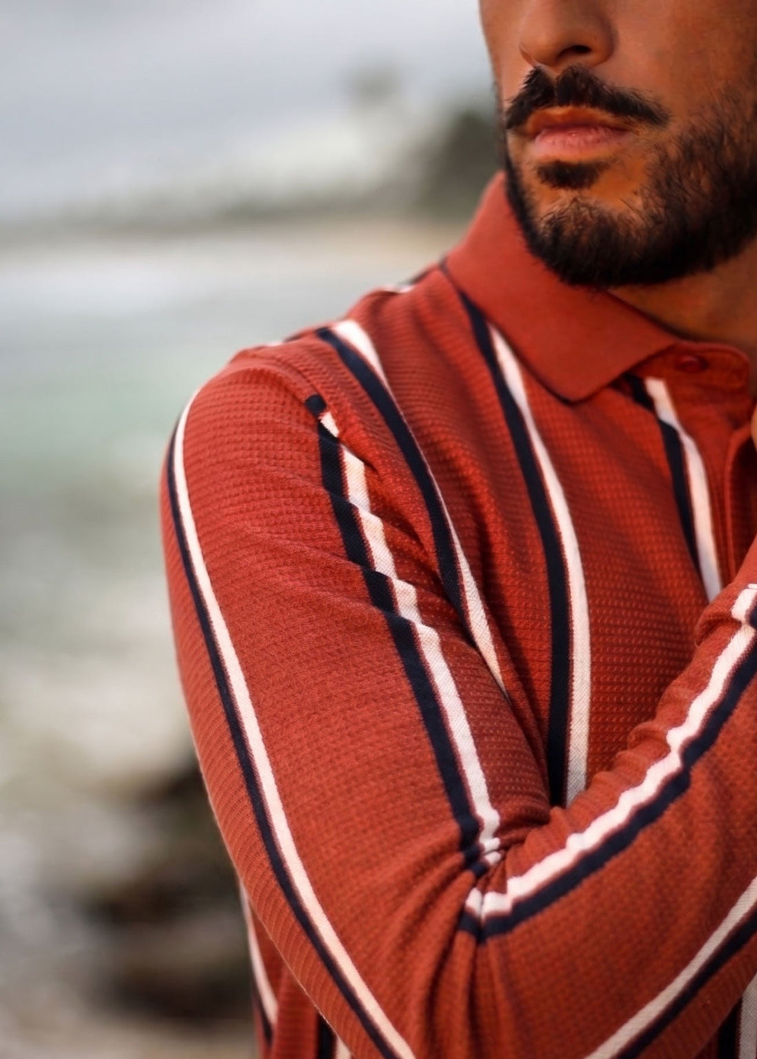 LCY | CONTRAST VERTICAL STRIPE LONG SLEEVE POLO LCY