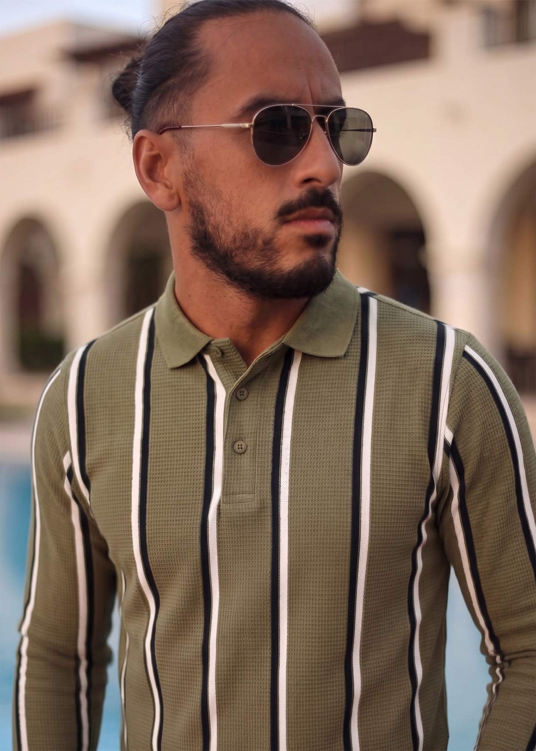 LCY | CONTRAST VERTICAL STRIPE LONG SLEEVE POLO LCY