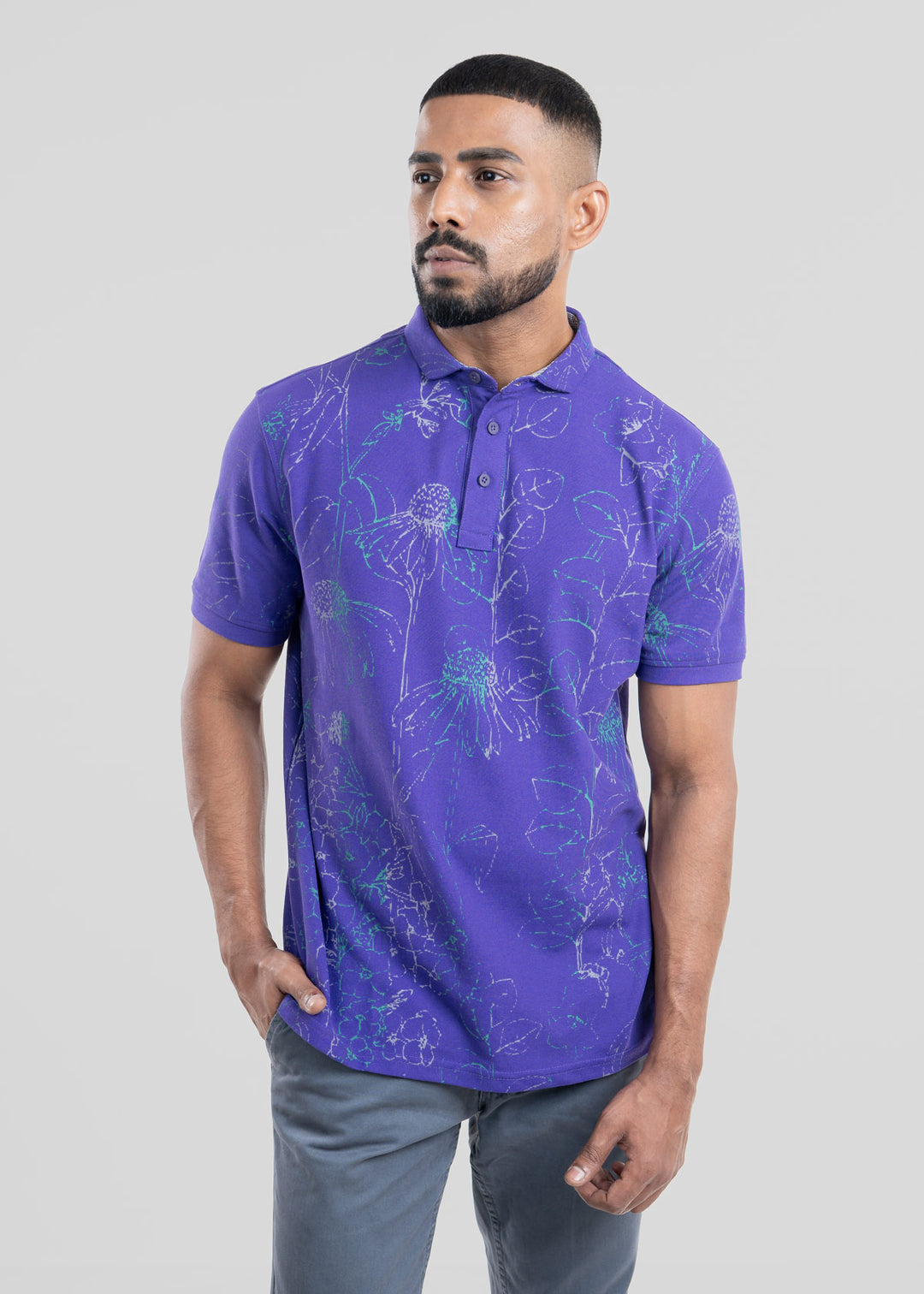 Elevated Summer Contrast Botanical AOP Polo LCY