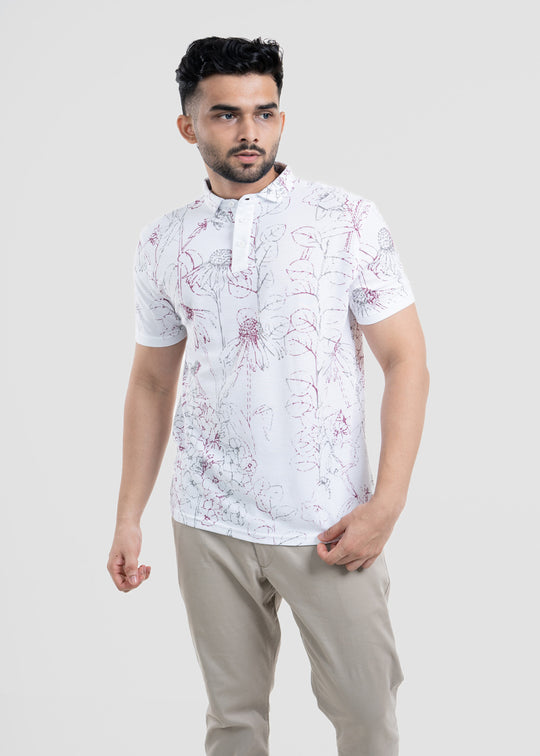 Elevated Summer Contrast Botanical AOP Polo LCY