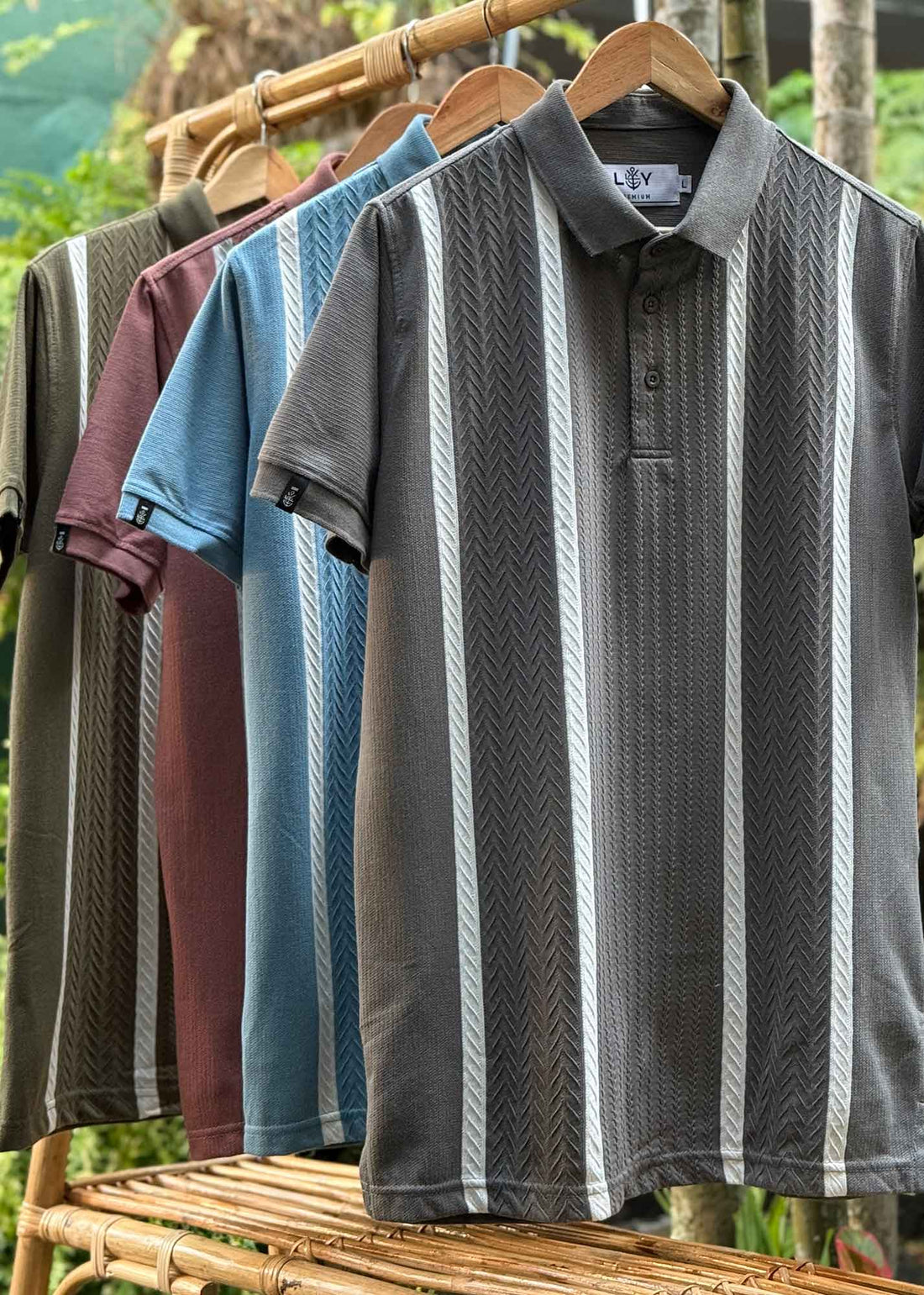 LCY | CONTRAST JAQUARD VERTICAL STRIPE POLO LCY