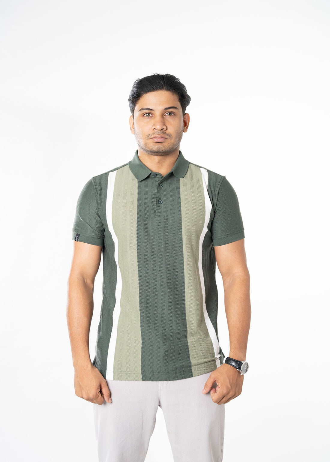 LCY | TWO-TONE CONTRAST VERTICAL STRIPE POLO LCY