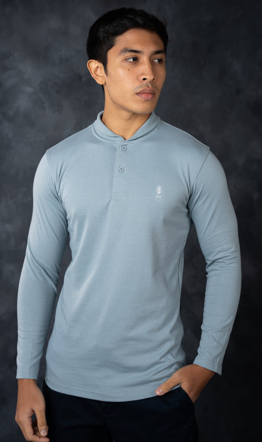 LCY | MANDARIN COLLAR LONG SLEEVE POLO LCY