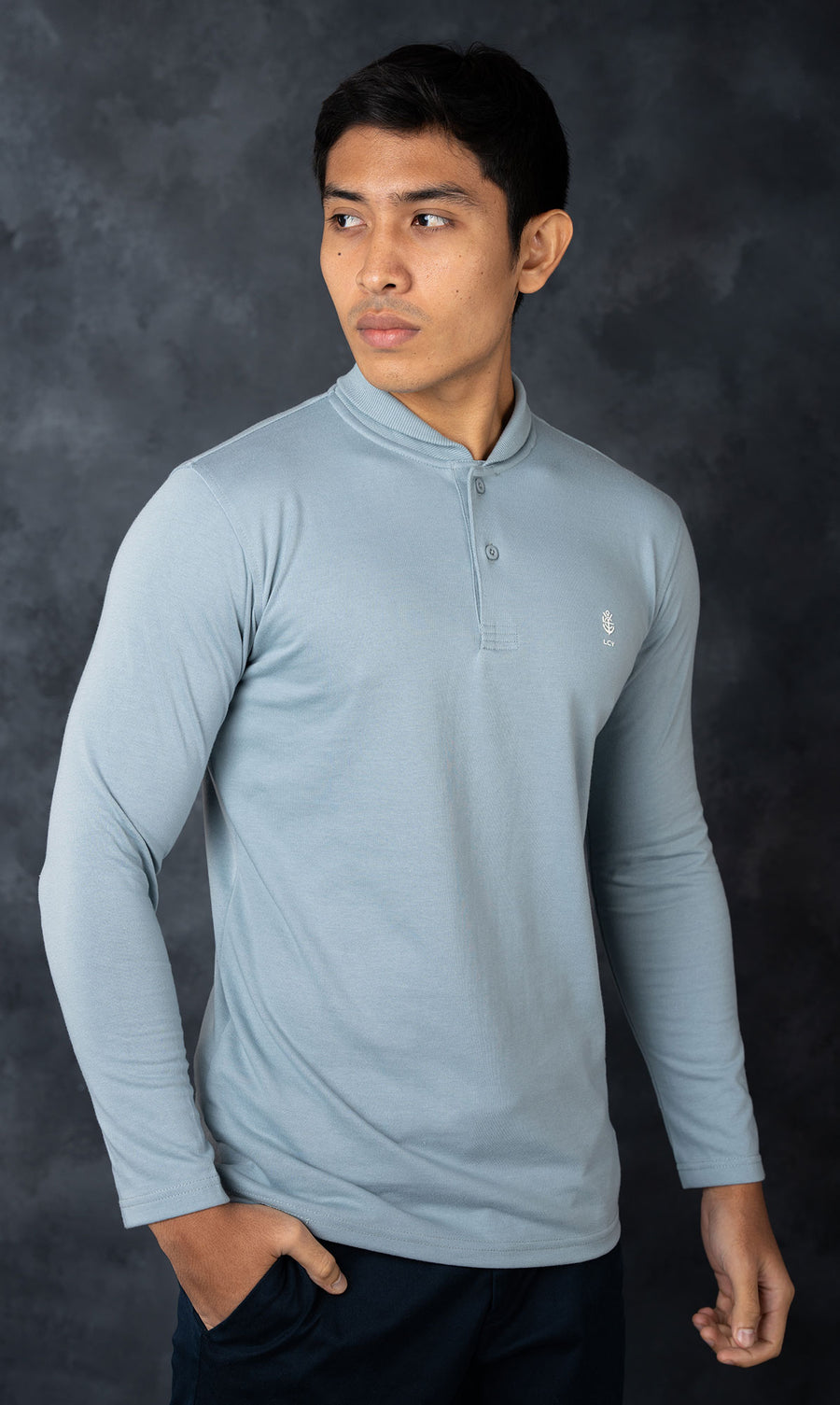 LCY | MANDARIN COLLAR LONG SLEEVE POLO LCY